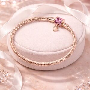18 inch Elegant Pink and Gold Bracelet with Heart Charm New